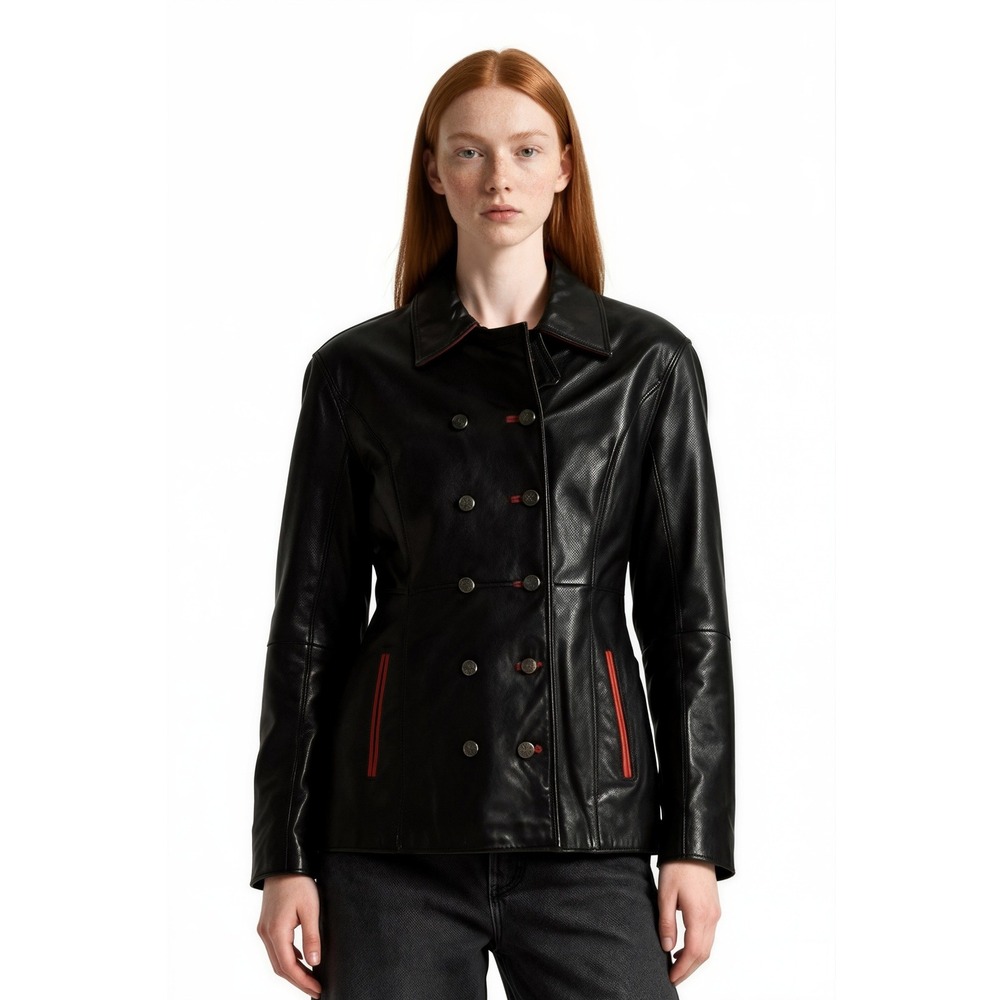 Pelle Pelle Marc Buchanan 100% Leather Jacket Coat Women's Size 10 Black Y2K